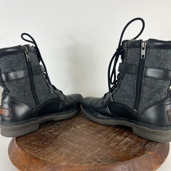 Ugg Kesey Boots Womens 8.5 Black Snow Fur Wool Lining Insoles Lace Up Zip Biker - Picture 8 of 14